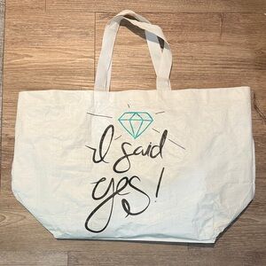 I Said Yes! White Tote Bag with Turquoise Accent
